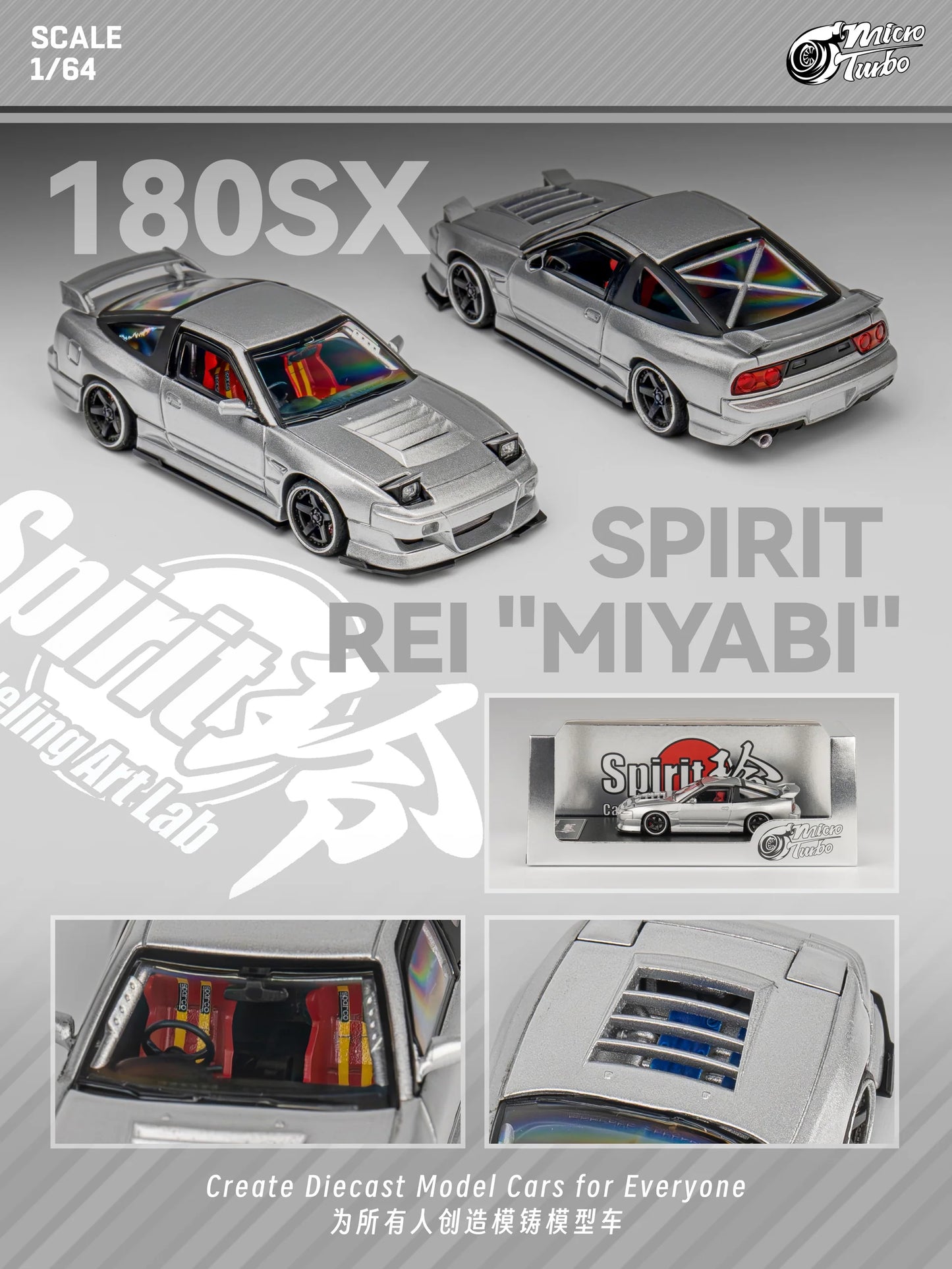 1/64 Micro Turbo 180SX Spirit Rei "Miyabi" (Metallic Silver)
