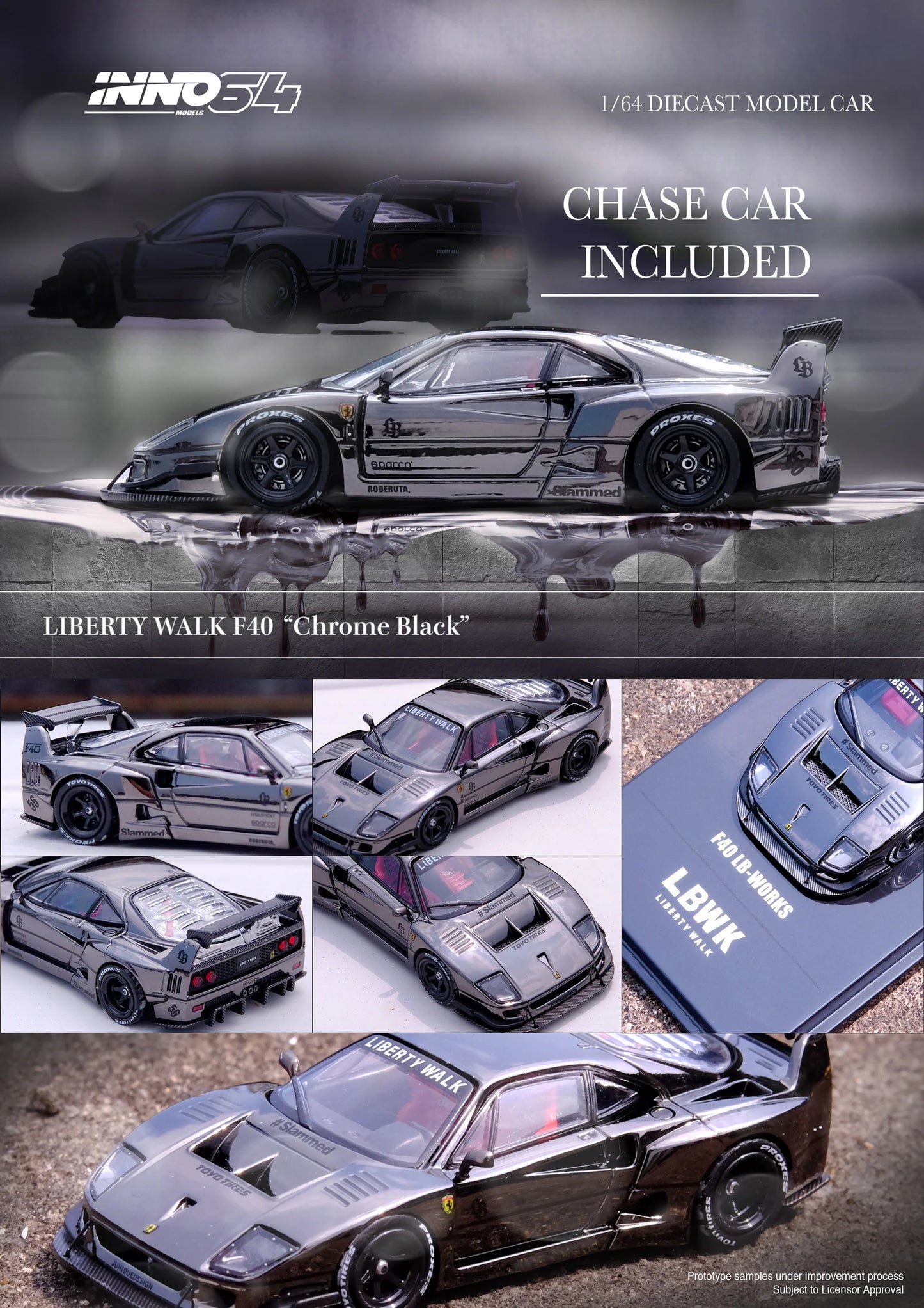 1/64 Inno64 LBWK Ferrari F40 (Chrome Black)