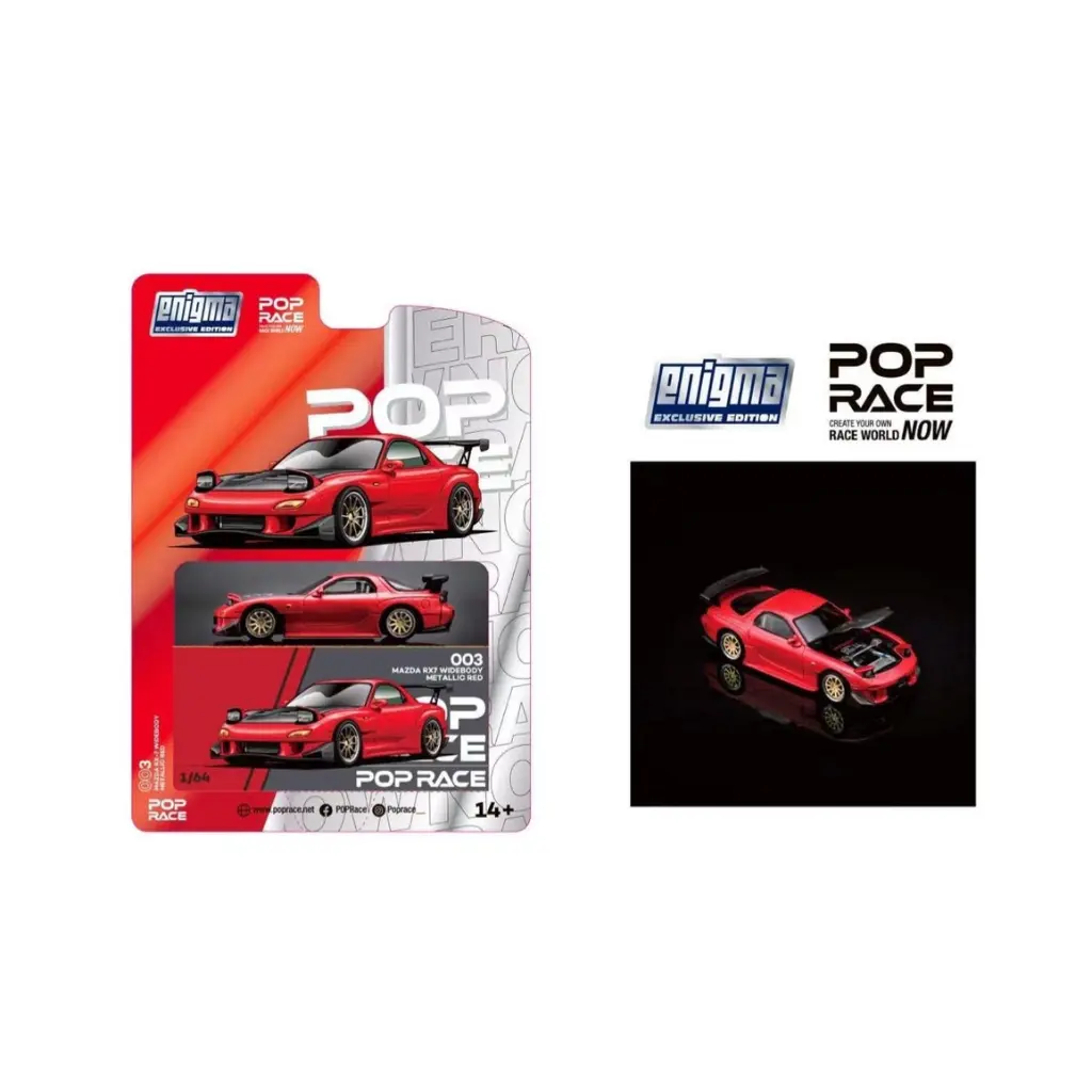 1/64 Pop Race x Enigma Mazda RX-7 Widebody (Metallic Red) (PRE 003)