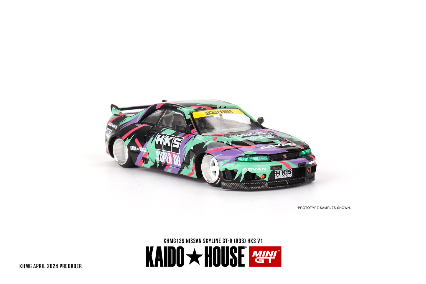 1/64 MiniGT x Kaido House Nissan Skyline GT-R (R33) HKS V1 (KHMG129) (Chance of Chase Car)