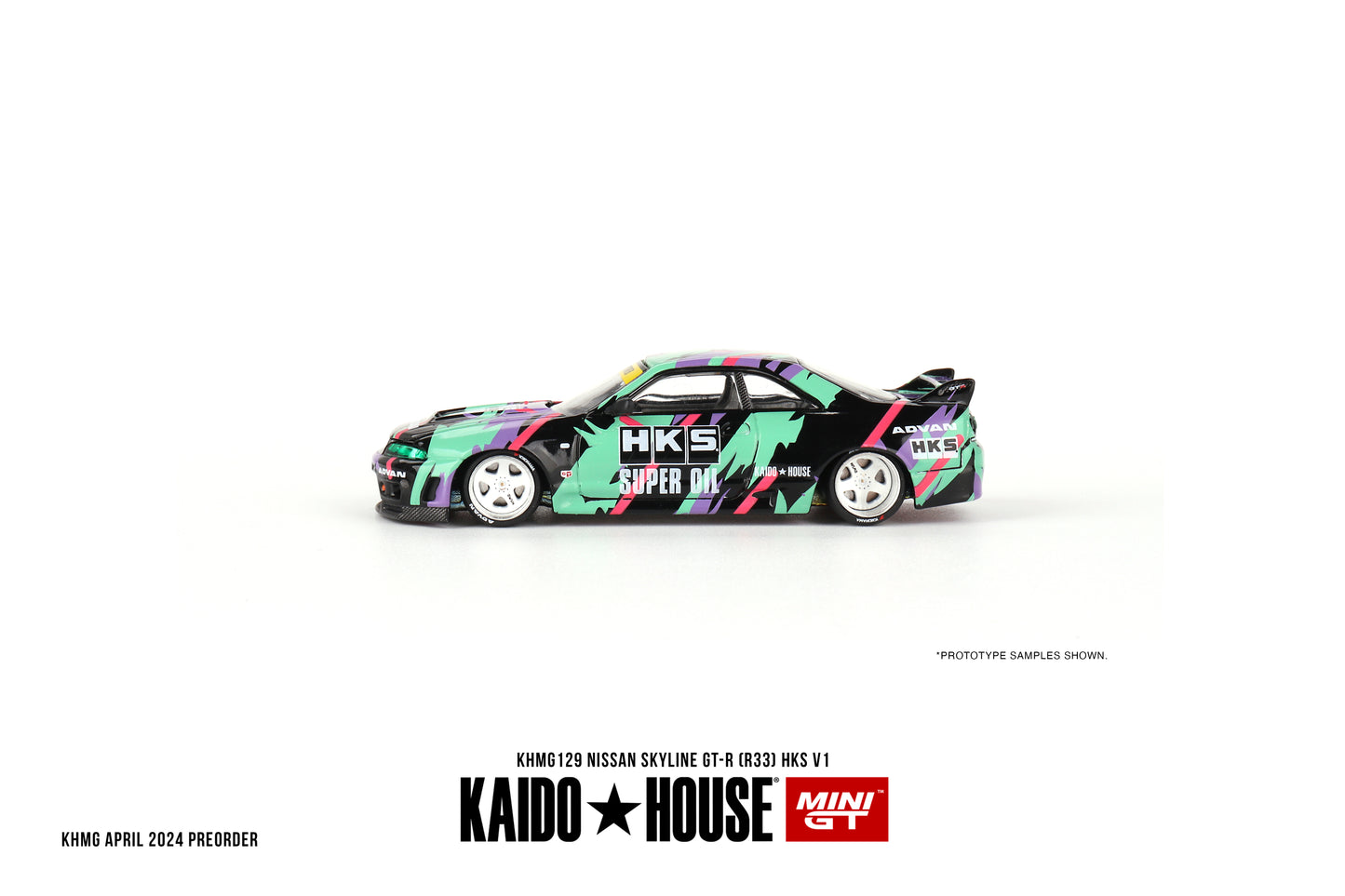 1/64 MiniGT x Kaido House Nissan Skyline GT-R (R33) HKS V1 (KHMG129) (Chance of Chase Car)