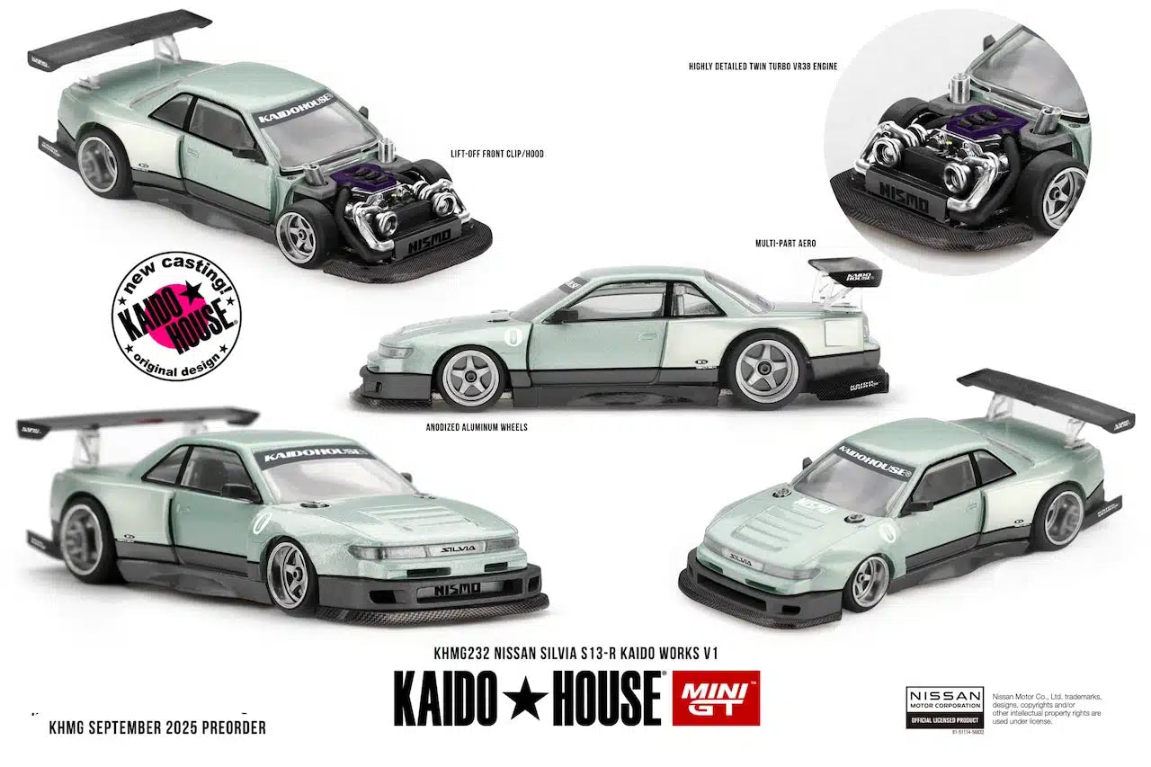 1/64 MiniGT x Kaido House Nissan Silvia S13-R KAIDO WORKS V1 (KHMG232) (Chance of Chase Car)