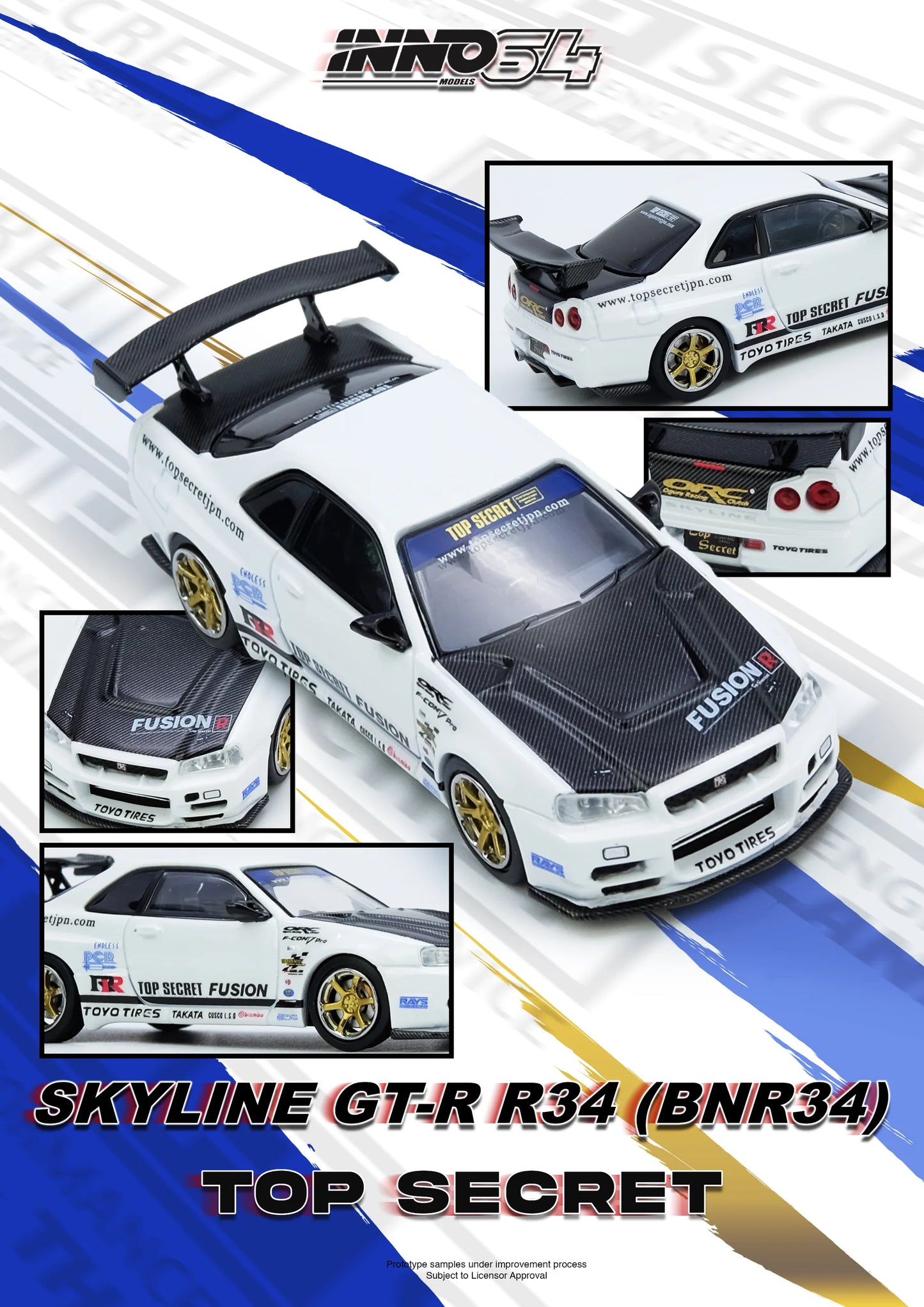 1/64 Inno64 Nissan "Top Secret" Skyline GT-R R34 (White)