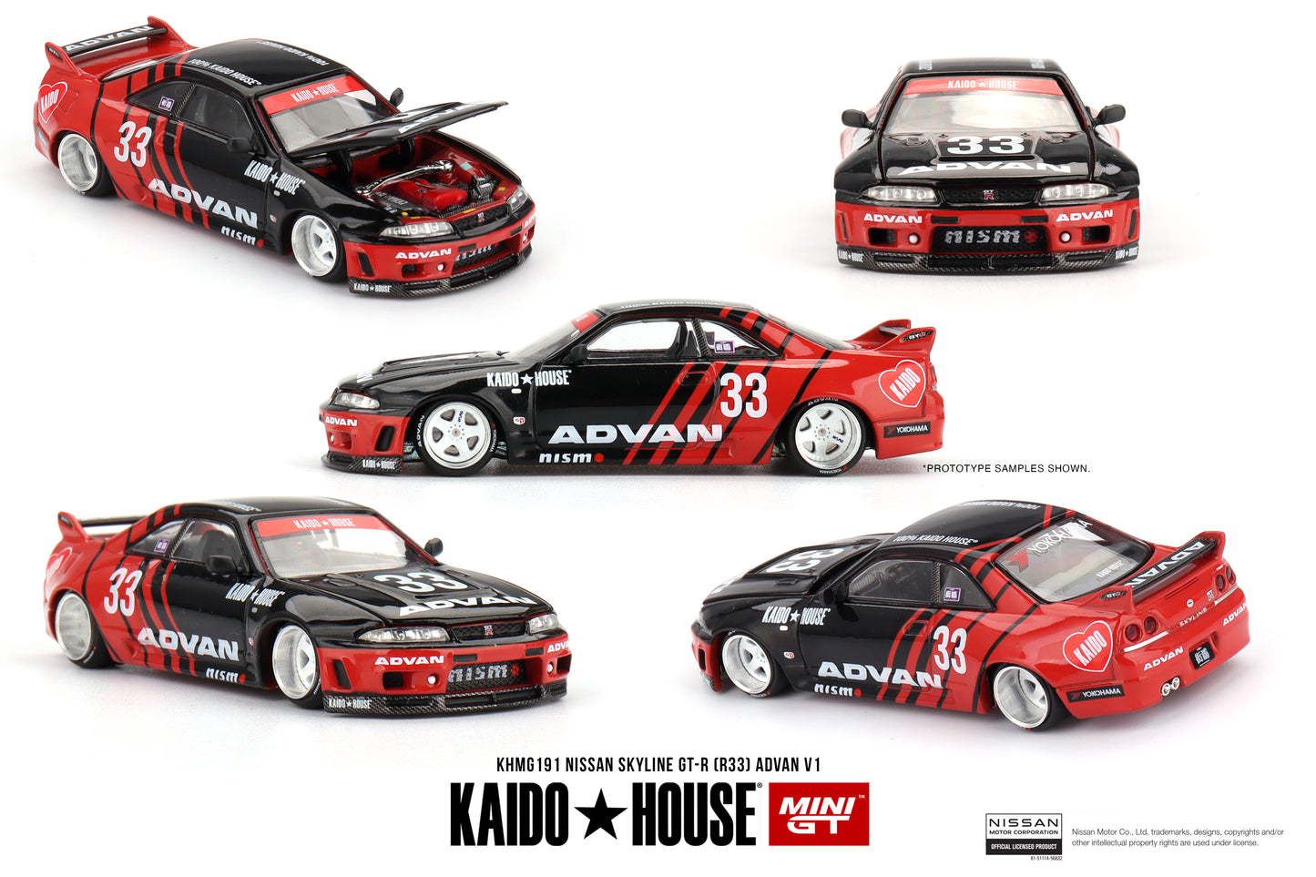 1/64 MiniGT x Kaido House Nissan Skyline GT-R (R33) Kaido Works ADVAN (KHMG191) (Chance of Chase Car)