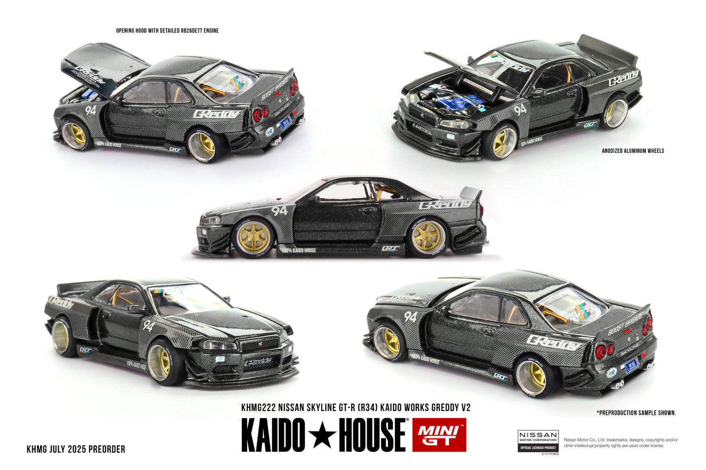 1/64 MiniGT x Kaido House Nissan Skyline GT-R (R34) Kaido Works GReddy V2 (KHMG222) (Chance of Chase Car)