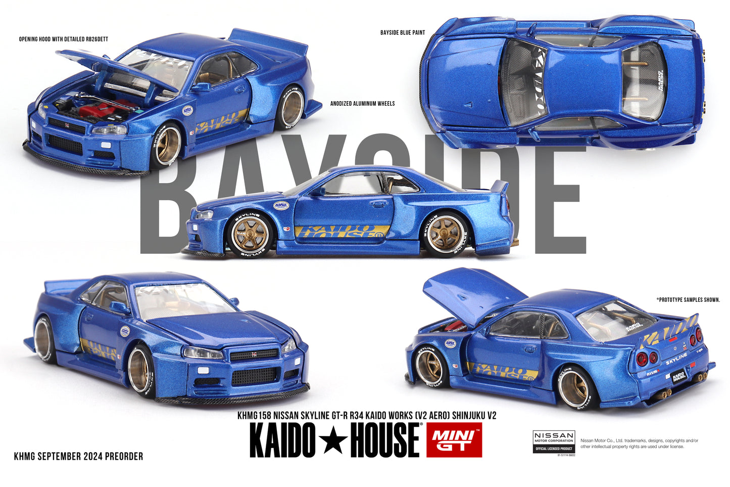 1/64 MiniGT x Kaido House Nissan Skyline GT-R (R34) Kaido Works (V2 Aero) SHINJUKU V2 (KHMG158) (Chance of Chase Car)