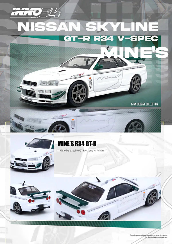 1/64 Inno64 Nissan Skyline GT-R (R34) V-Spec Tuned by "MINE'S" (White)