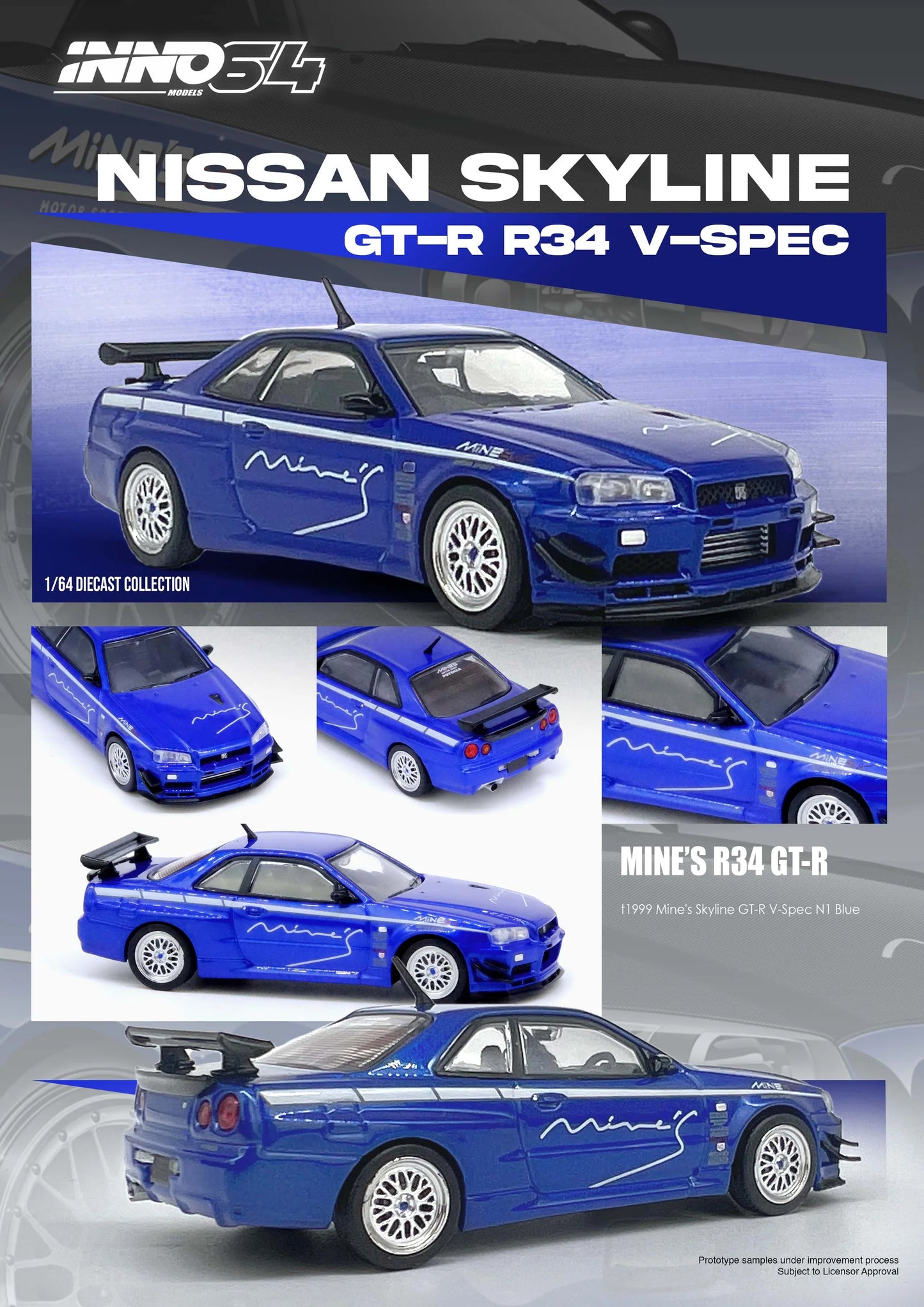 1/64 Inno64 Nissan Skyline GT-R (R34) V-Spec Tuned by "MINE'S" (Blue)