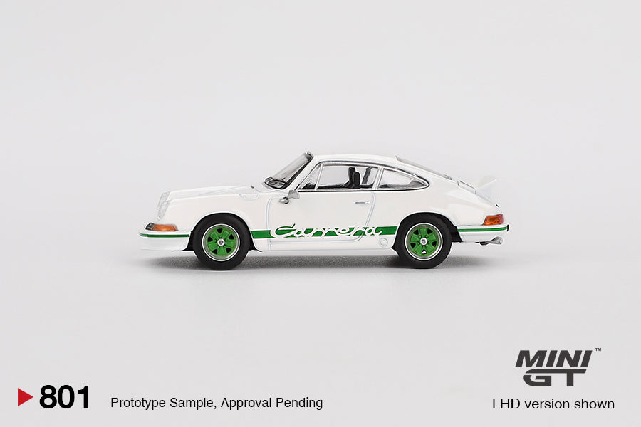 1/64 MiniGT Porsche 911 Carrera RS 2.7 Grand Prix White with Green Livery (MGT00801)