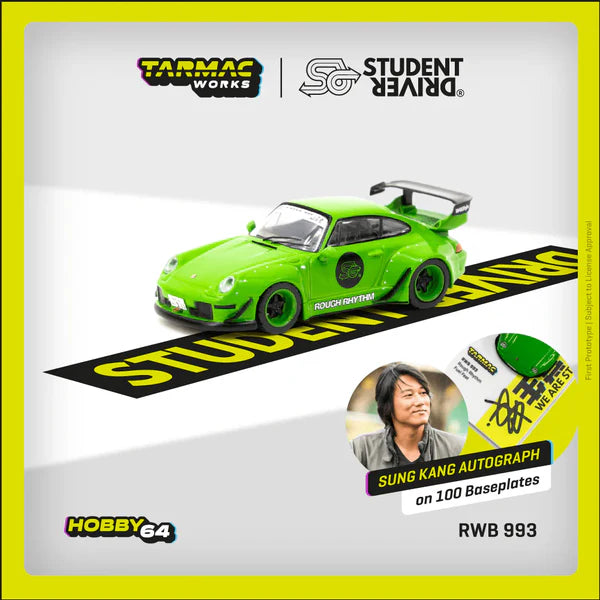 1/64 Tarmac Works x Student Driver Porsche RWB 993 Rough Rhythm Fuel Fest (Green) (Chance of Chase Car)