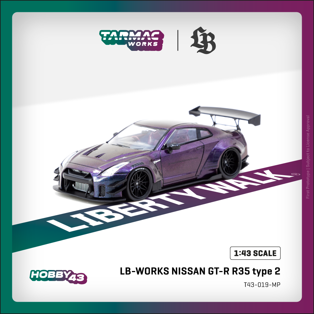 1/43 Tarmac Works x Liberty Walk LB-Works Nissan GT-R R35 Type 2 (Midnight Purple)