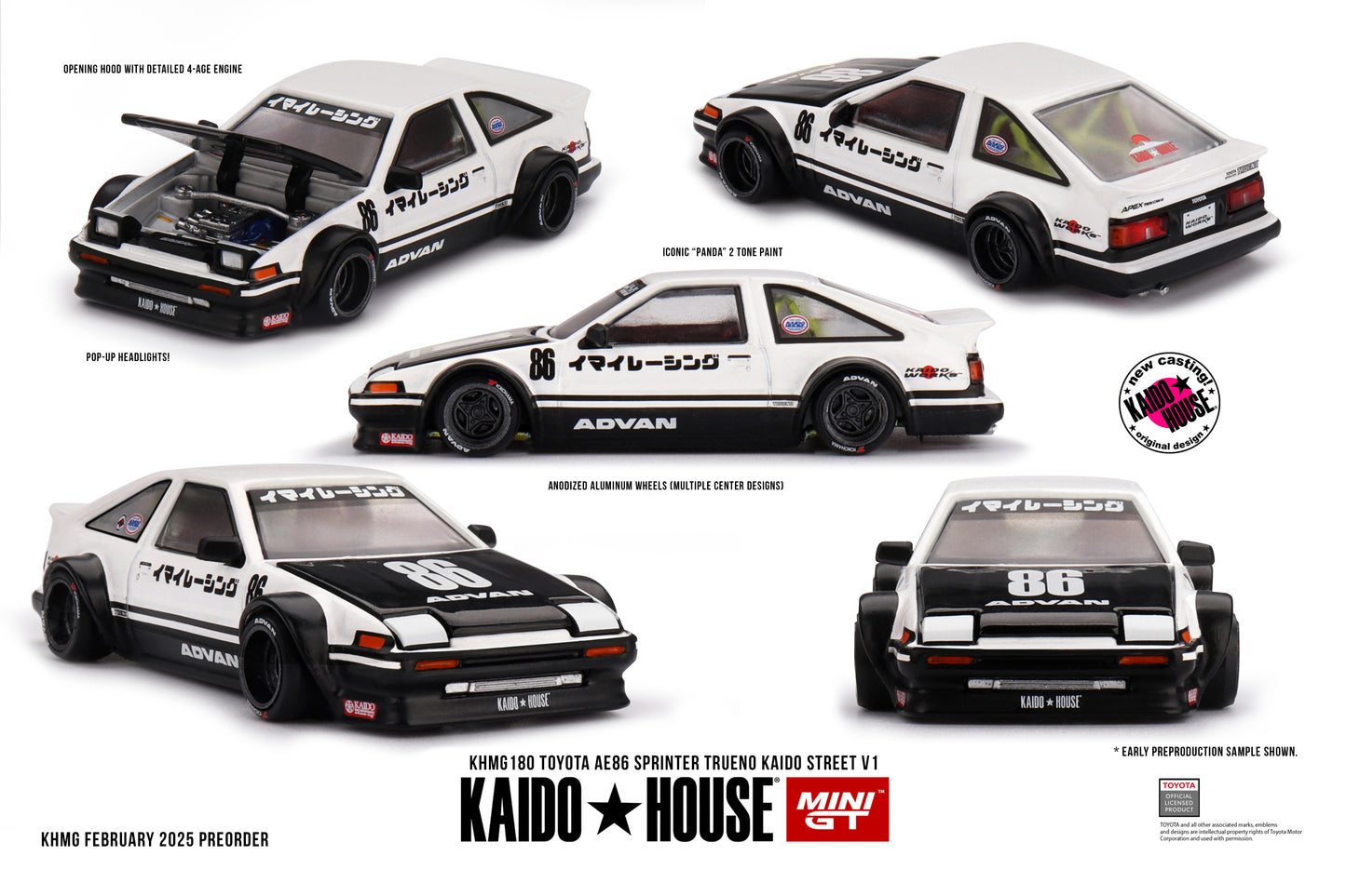1/64 MiniGT x Kaido House Toyota AE86 Sprinter Trueno Kaido Street V1 (KHMG180) (Chance of Chase Car)