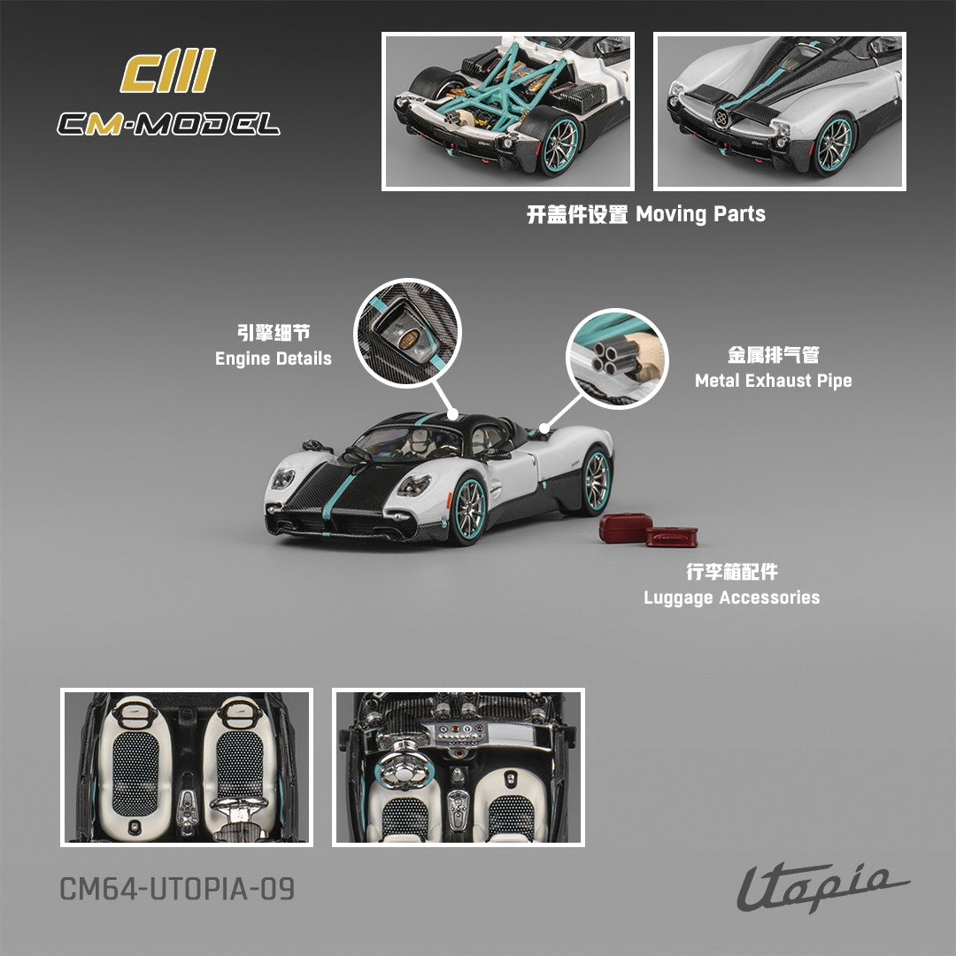 1/64 CM Model Pagani Utopia (Pearl White with Carbon Fibre)