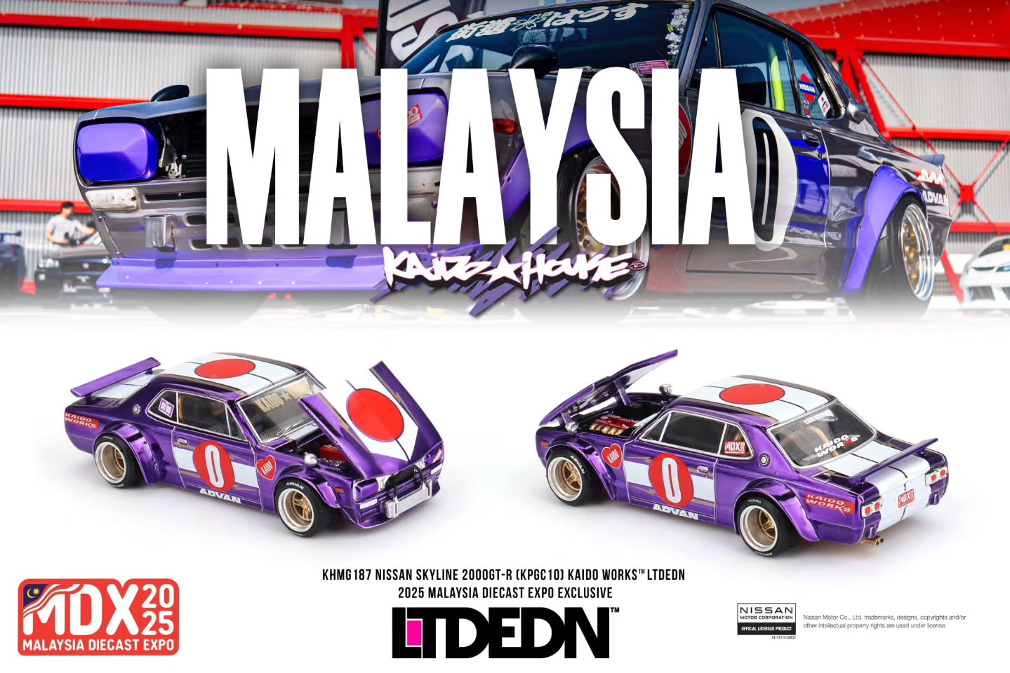 1/64 MiniGT x Kaido House Nissan Skyline 2000GT-R (KPGC10) Kaido Works (LTDEDN) (KHMG187) (2025 Malaysia Die Cast Expo Exclusive)