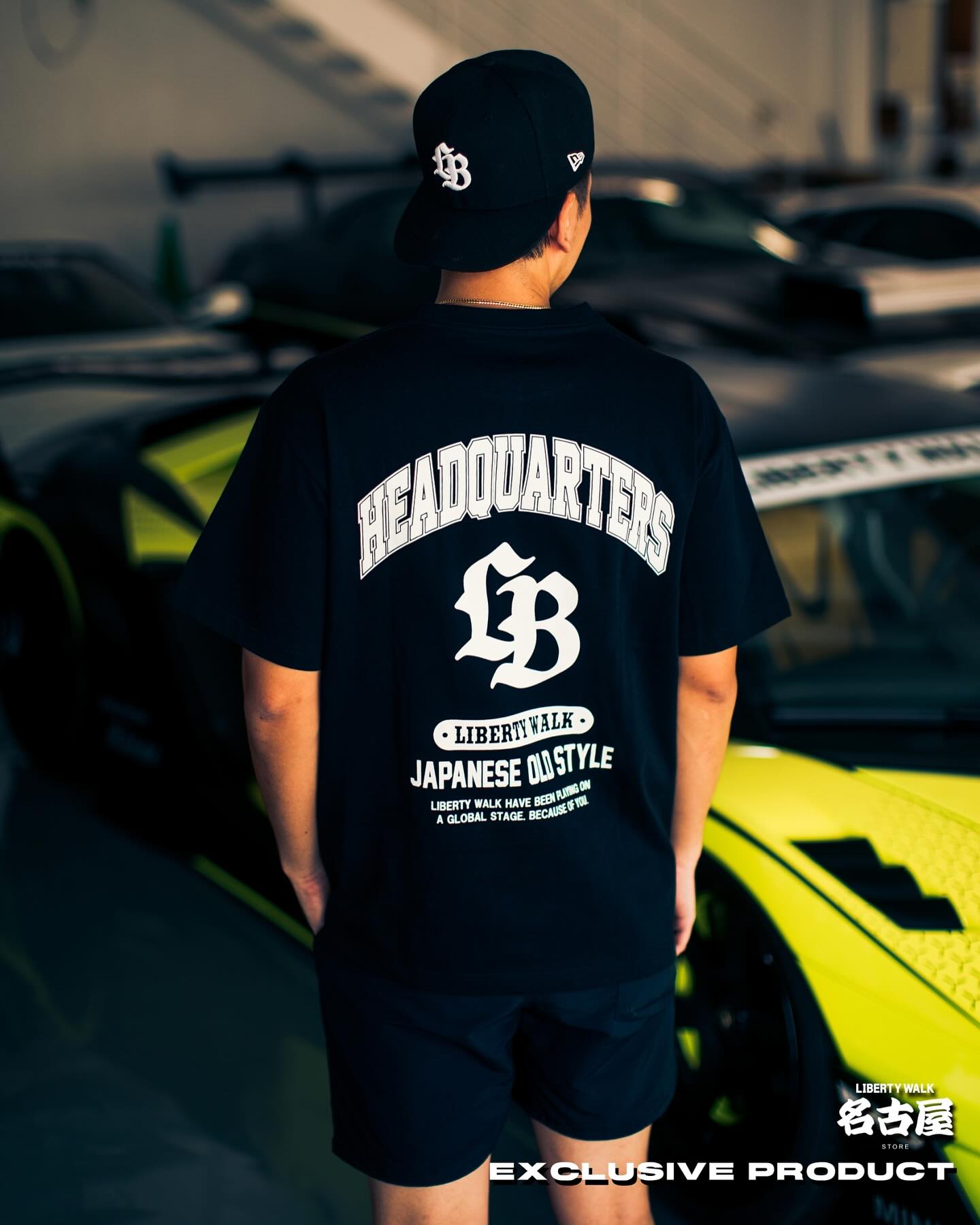 Liberty Walk HQ Logo T-Shirt (Black and White) (Nagoya Exclusive)