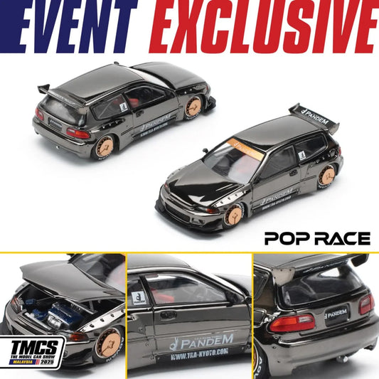 1/64 Pop Race Pandem Civic EG6 (Black Chrome) (PR64-208) (TMCS Malaysia 2025 Exclusive)