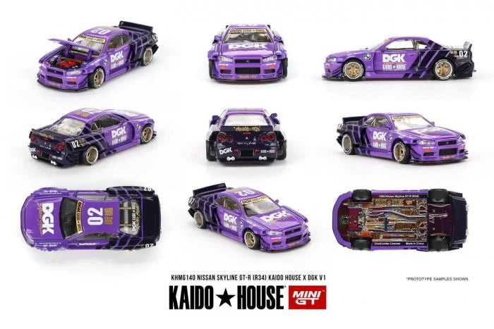 1/64 MiniGT x Kaido House x DGK Nissan Skyline GT-R (R34) V1 (KHMG 140)