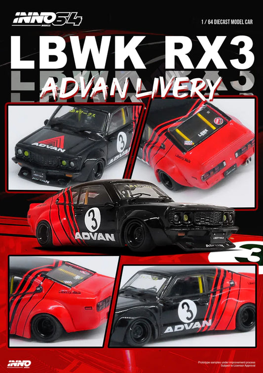 1/64 Inno64 Mazda RX-3 Savanna LBWK in "Advan Livery"