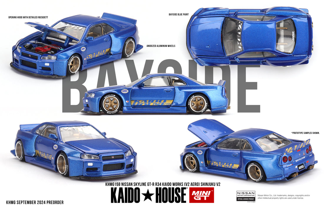 1/64 MiniGT x Kaido House Nissan Skyline GT-R (R34) Kaido Works (V2 Ae ...