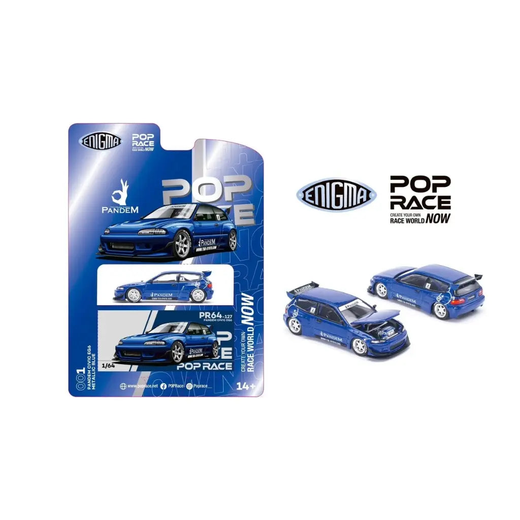 1/64 Pop Race x Enigma Pandem Civic EG6 (Metallic Blue) (PR64-0127)