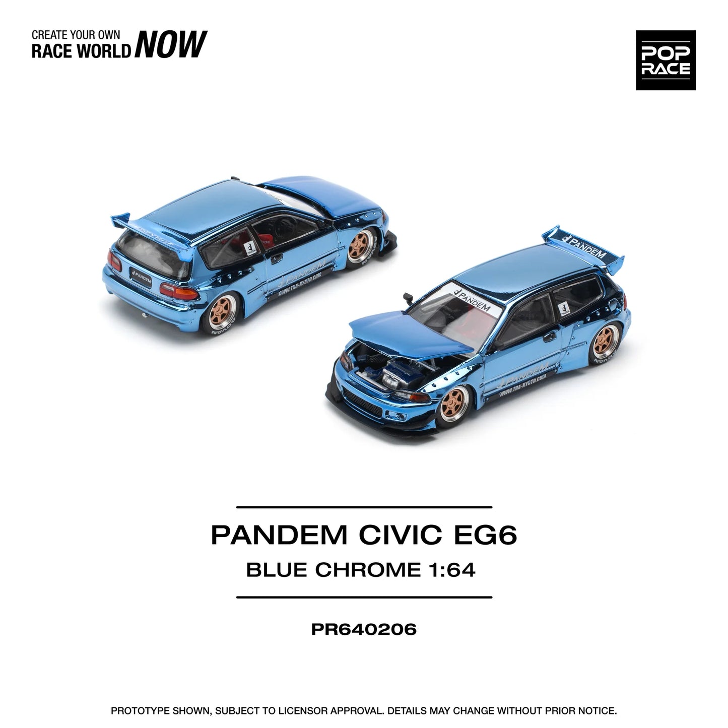 1/64 Pop Race Pandem Civic EG6 (Blue Chrome) (PR64-206)
