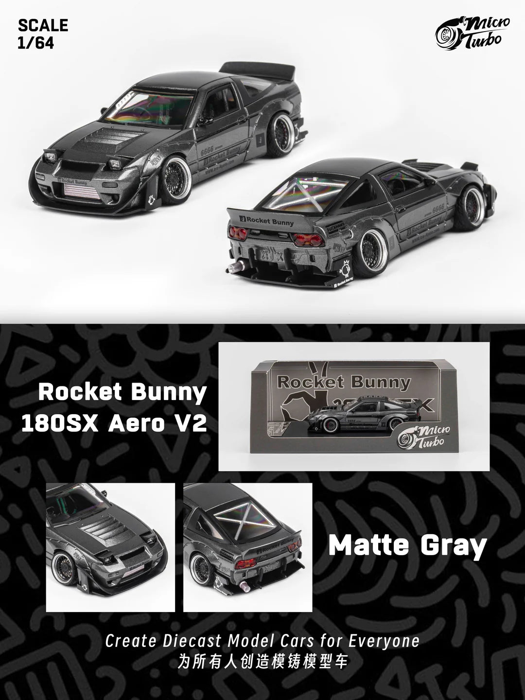 1/64 Micro Turbo Rocket Bunny 180SX Aero V2 (Matte Grey)