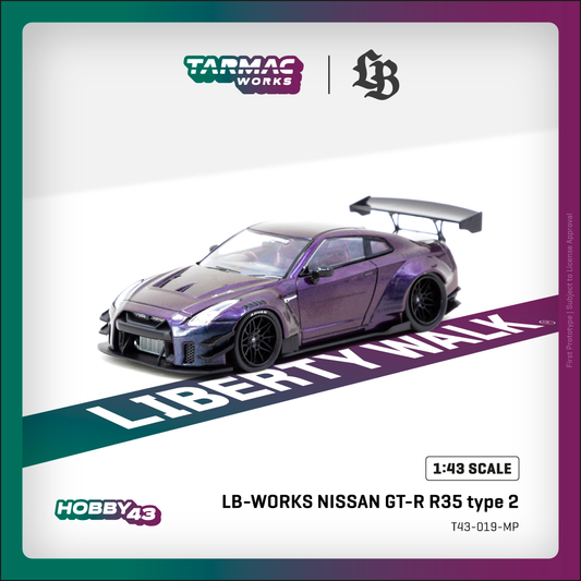1/43 Tarmac Works x Liberty Walk LB-Works Nissan GT-R R35 Type 2 (Midnight Purple)