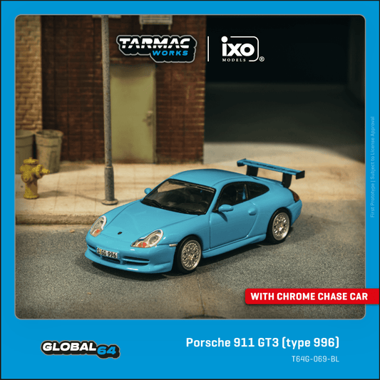 1/64 Tarmac Works x iXO Models Porsche 911 GT3 (Type 996) (Light Blue) (Chance of Chase Car)