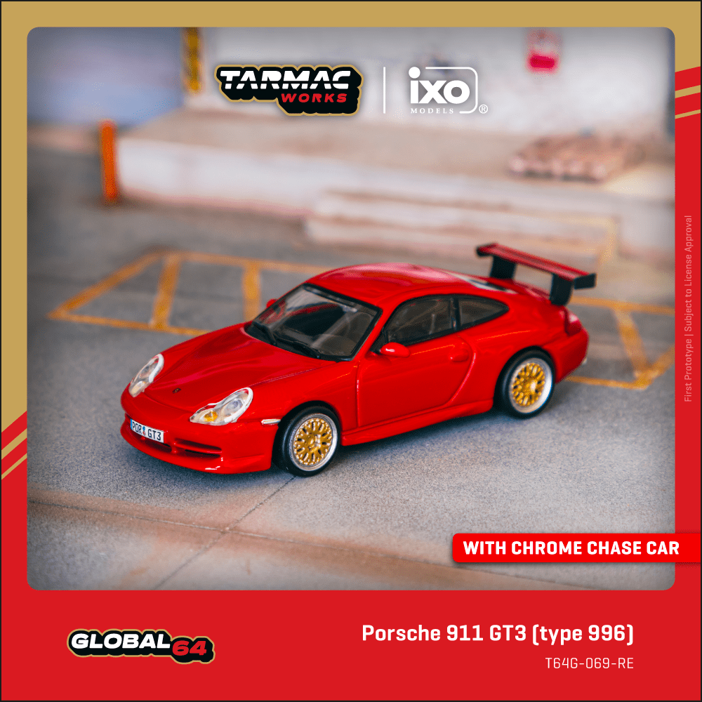 1/64 Tarmac Works x iXO Models Porsche 911 GT3 (Type 996) (Red) (Chance of Chase Car)
