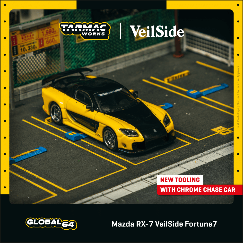 1/64 Tarmac Works Mazda RX-7 VeilSide Fortune7 (Yellow / Black) (Chance of Chase Car)