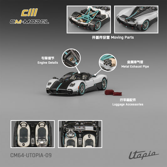 1/64 CM Model Pagani Utopia (Pearl White with Carbon Fibre)