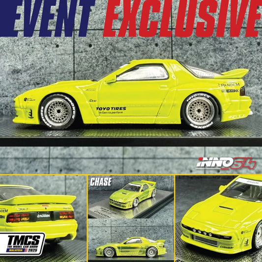 1/64 Inno64 Mazda RX-7 (FC3S) "Pandem Aero" (Yellow) (TMCS Malaysia 2025 Exclusive) (Chance of Chase Car)
